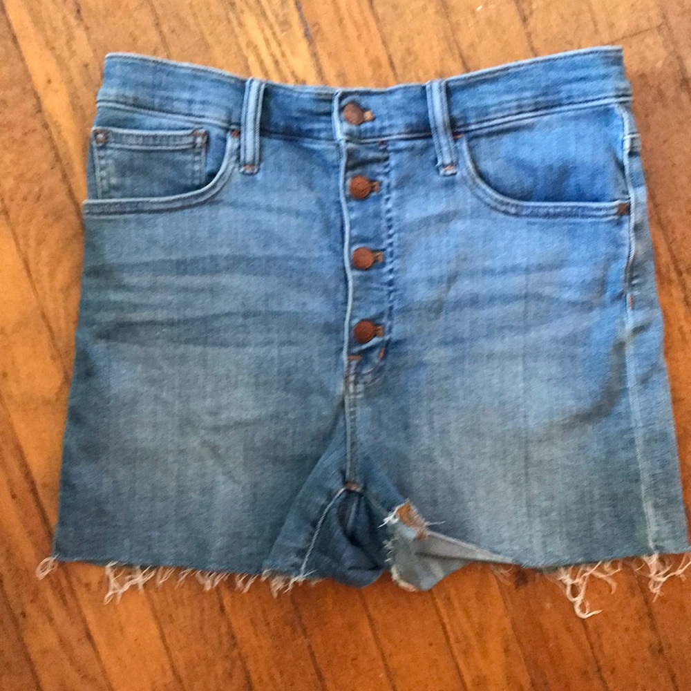 Softest Madewell High Waist Frayed Button Down Denim Cut Off Shorts sz 29.